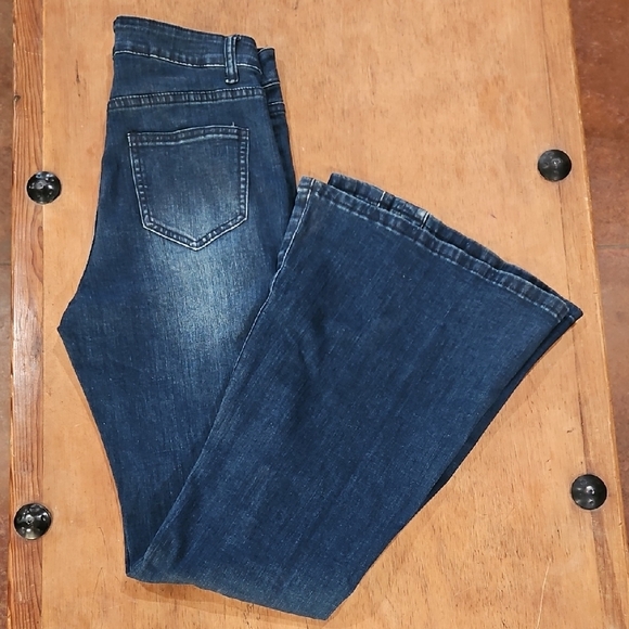 Crazy Train Dark Blue Flare Jeans with White Accents - Picture 3 of 5